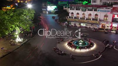 Time lapse shot of circular intersection at night, aerial view of Quang truong Dong Kinh Nghia Thuc, Hanoi, Vietnam