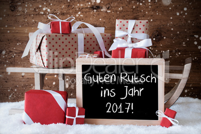 Sleigh With Gifts, Snowflakes, Guten Rutsch 2017 Means New Year