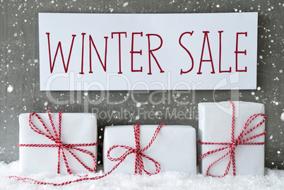 White Gift With Snowflakes, Text Winter Sale