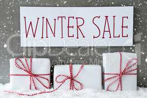 White Gift With Snowflakes, Text Winter Sale