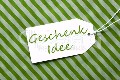 Label On Green Wrapping Paper, Geschenk Idee Means Gift Idea