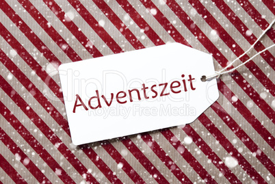 Label On Red Paper, Adventszeit Means Advent Season, Snowflakes