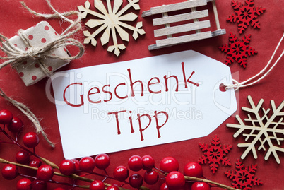 Label With Christmas Decoration, Geschenk Tipp Means Gift Tip