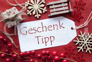 Label With Christmas Decoration, Geschenk Tipp Means Gift Tip