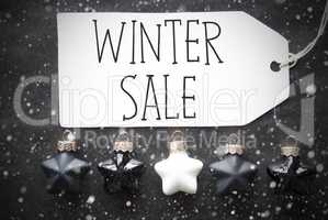 Black Christmas Balls, Snowflakes, Text Winter Sale