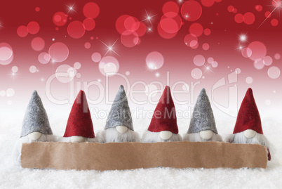 Gnomes, Red Background, Bokeh, Stars, Copy Space