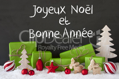 Christmas Decoration, Cement, Snow, Bonne Annee Means Happy New Year