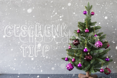Christmas Tree, Snowflakes, Cement Wall, Geschenk Tipp Means Gift Tip