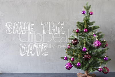 Christmas Tree, Cement Wall, English Text Save The Date