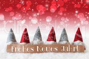 Gnomes, Red Background, Bokeh, Stars, Neues Jahr Means New Year