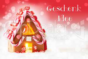 Gingerbread House, Red Background, Geschenk Idee Means Gift Idea