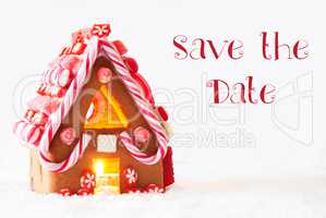 Gingerbread House, White Background, English Text Save The Date
