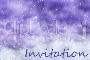 Purple Christmas Background, Snow, Snowflakes, Text Invitation