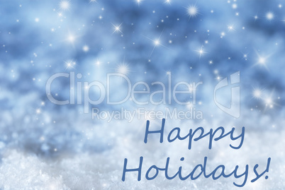Blue Sparkling Christmas Background, Snow, Text Happy Holidays