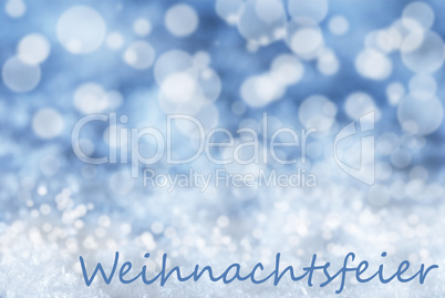 Blue Bokeh Background, Snow, Weihnachtsfeier Means Christmas Party
