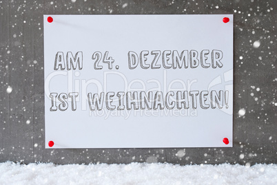 Label On Cement Wall, Snowflakes, Weihnachten Means Christmas
