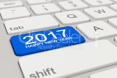 3d - keyboard - 2017 - happy new year - blue