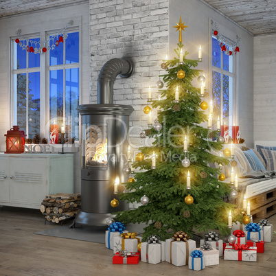 3d - scandinavian flat - christmas