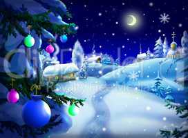 Magic Christmas & New Year Night Landscape
