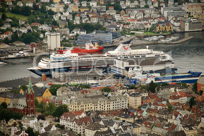 View of the port of Bergen (Norway) from Mt. Fløyen