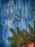 Christmas blue wooden vertical background