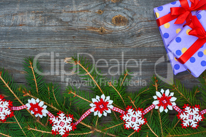 Christmas background with branches of fir and decorations