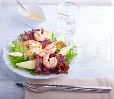 Avocado shrimp salad with mustard sauce