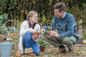 Happy Family Man Girl Child Father Daughter Gardening