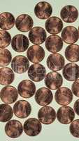 Dollar coins 1 cent wheat penny cent - vertical