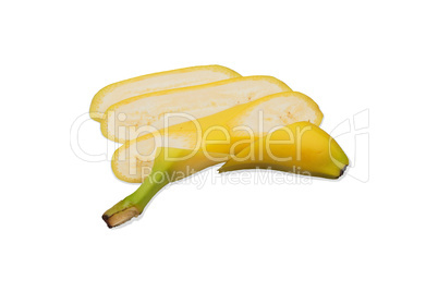 Streifen geschnittene Banane auf neutralem Hintergrund Streifen geschnittene Banane auf neutralem Hintergrund