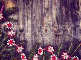 branches of spruce decorated with Christmas toys