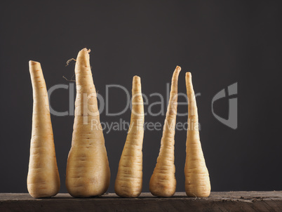 Raw parsnip in row