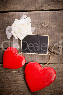 Wooden heart shapes with a blackboard