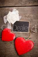 Wooden heart shapes with a blackboard