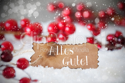 Burnt Label, Snow, Snowflakes, Alles Gute Means Best Wishes