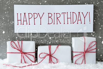 White Gift With Snowflakes, Text Happy Birthday