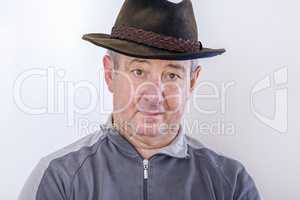 Man with hat as head cover