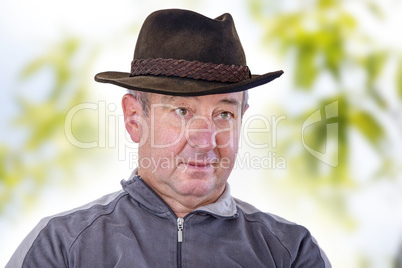 Man with hat as head cover