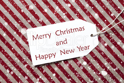 Label On Red Paper, Snowflakes, Merry Christmas And New Year