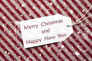 Label On Red Paper, Snowflakes, Merry Christmas And New Year