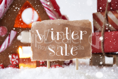 Gingerbread House With Sled, Snowflakes, Text Winter Sale