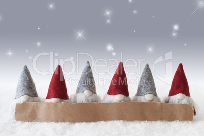 Gnomes, Silver Background, Stars, Copy Space