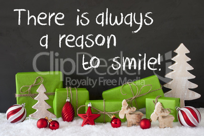 Christmas Decoration, Cement, Snow, Quote Always Reason To Smile