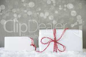 Gift, Cement Background With Bokeh, Copy Space