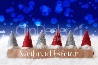 Gnomes, Blue Background, Bokeh, Weihnachtsfeier Means Christmas Party