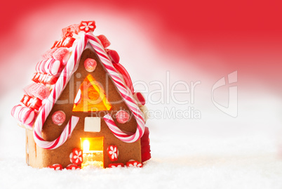 Gingerbread House With Red Background, Copy Space