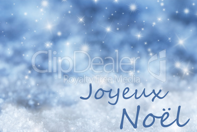 Blue Sparkling Background, Snow, Joyeux Noel Mean Merry Christmas