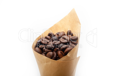 espresso coffee beans on a paper cone