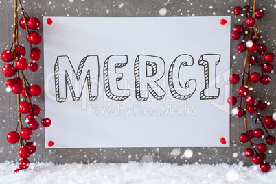 Label, Snowflakes, Christmas Decoration, Merci Means Thank You