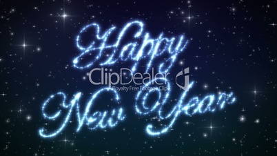 Happy New Year Beautiful Text Appearance Animation in the Night Winter Sky. Text made of Stars. HD 1080. Loop-able.